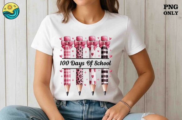 100 Days Pink Pencil Graphics for T-Shirt Designs