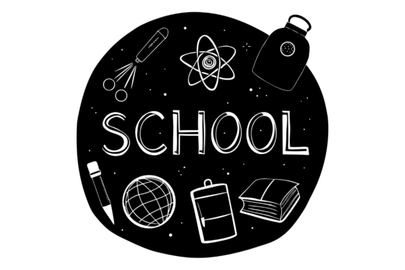 Black and White Illustration of School Graphics