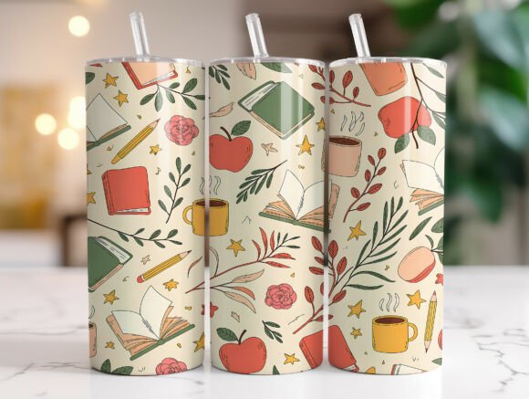 Cozy Teacher Book Doodle Graphics for Tumbler Wraps