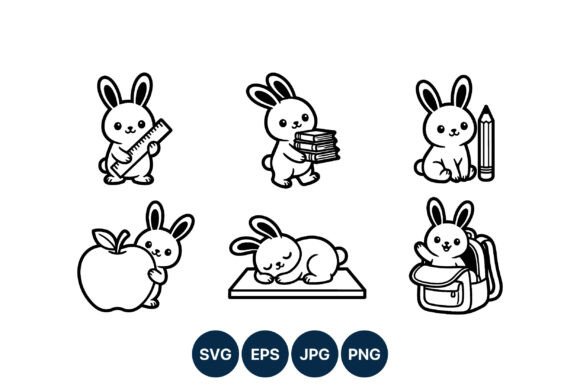 Cute Bunny School Supplies Vector Art Graphics