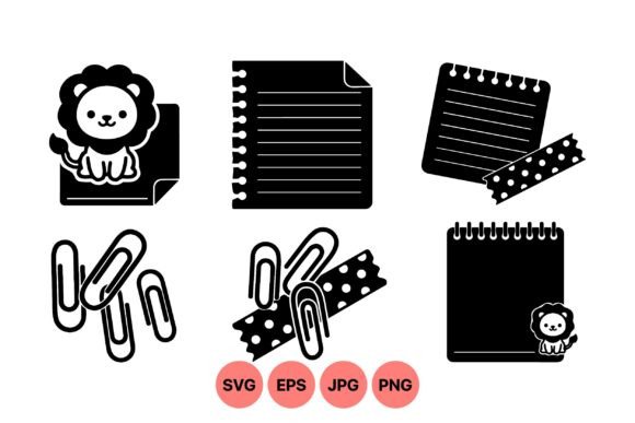Cute Lion Office Stationery SVG: Graphics and Illustrations