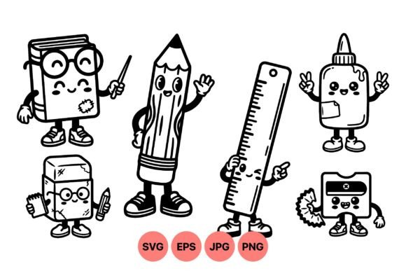 Cute School Supplies Characters: Graphics & Illustrations