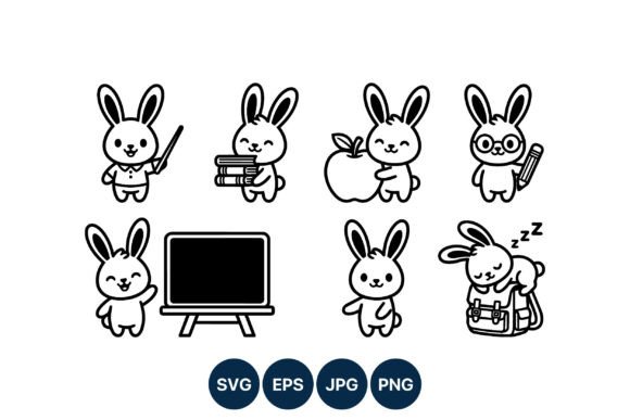 Cute Teacher Bunny Bundle: Black & White Graphics