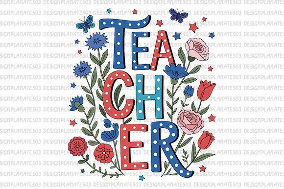 Floral Teacher PNG for Graphics & T-Shirt Designs