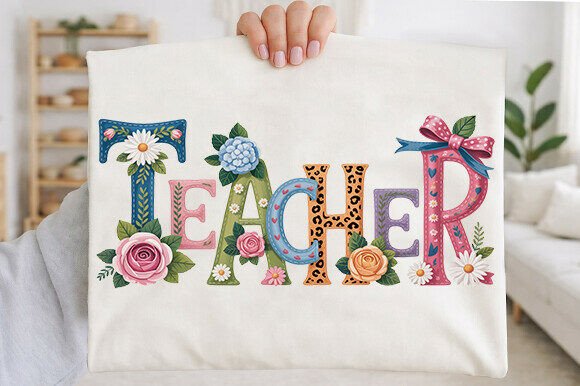 Floral Teacher PNG: Retro Graphics & Illustrations