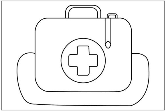 Kids School Medical Kit Line Art: Graphics & Illustrations