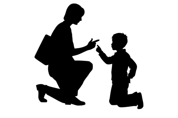 Mother or Teacher Kneeling Graphics & Illustrations