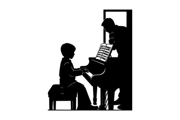 Music Lesson Teacher Student Flat Design Graphics & Illustrations