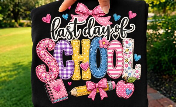 Patchwork Girly Last Day of School Graphics for T-Shirt Designs