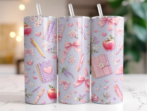 Pink Bows Teacher PNG: Graphics for Tumbler Wraps