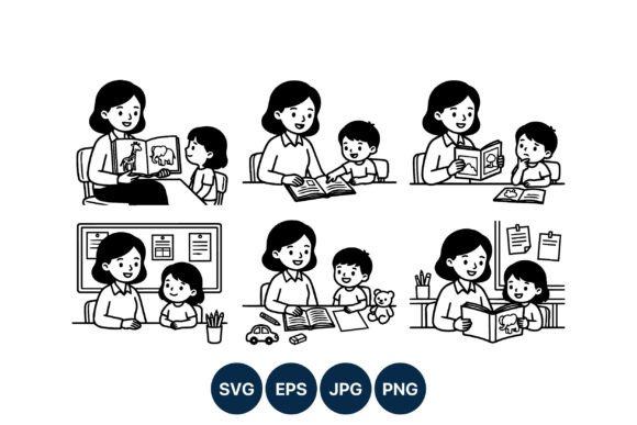 Reviewing the Teacher Reading Books Vector for Embroidery
