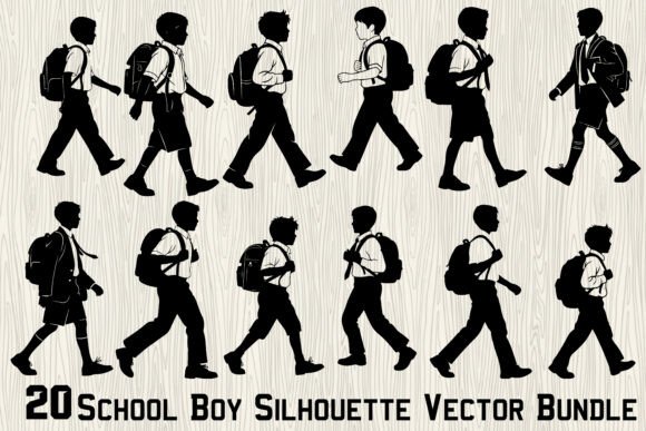 School Boy Silhouettes: Graphics & Illustrations