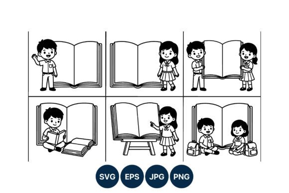 School Children Reading: Timeless Graphics & Illustrations