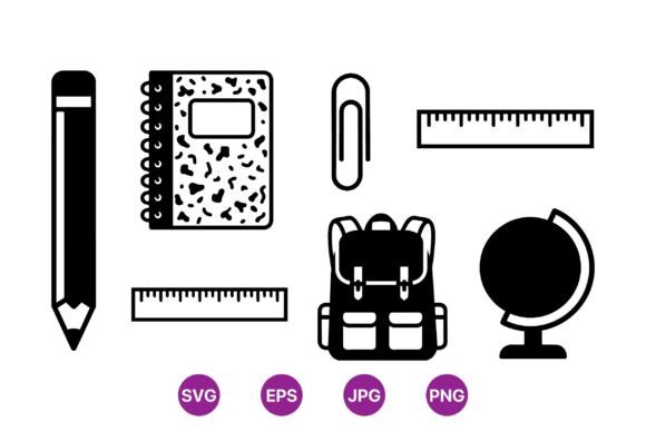 School Supplies Icon Clipart: Graphics & Illustrations