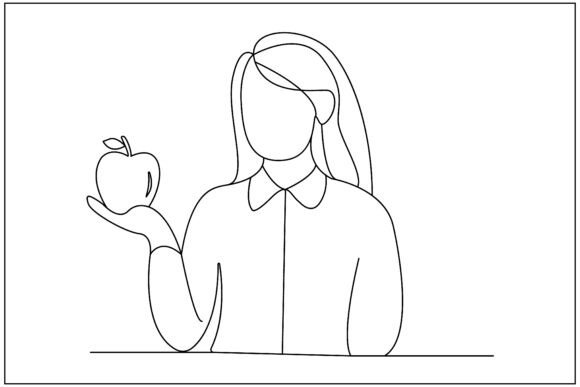 Teacher Apple Line Art: Graphics & Illustrations