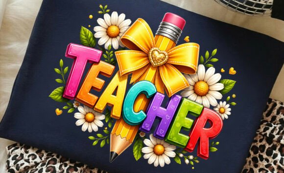 Teacher Bow Pencil Flower Graphics for T-Shirt Designs