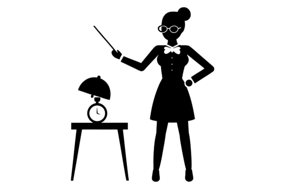 Teacher Clock Silhouette Graphics & Illustrations