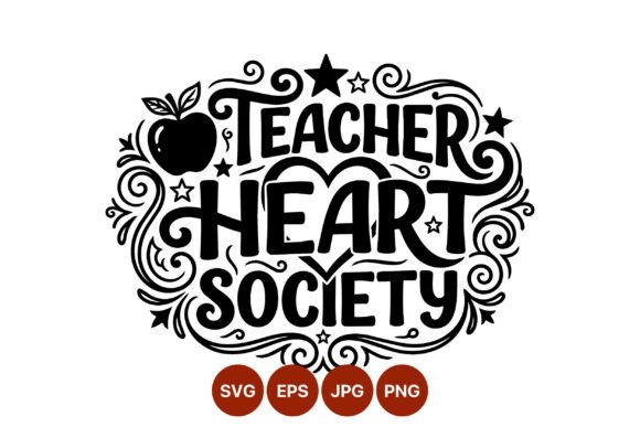 Teacher Heart Society Black White Graphics and Illustrations