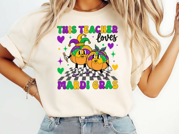 Teacher Loves Mardi Gras Graphics for T-Shirt Designs