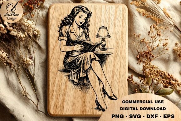 Vintage Reading Woman SVG: Graphics & Illustrations